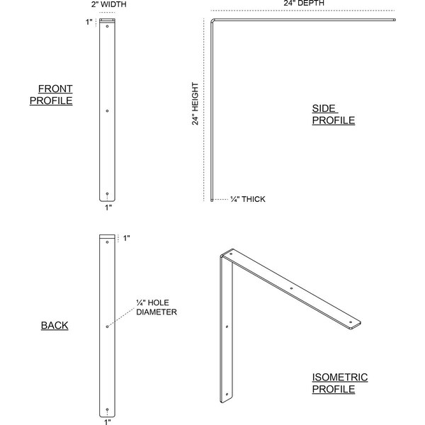 Hamilton Steel Bracket, Antiqued Bronze 2W X 24D X 24H